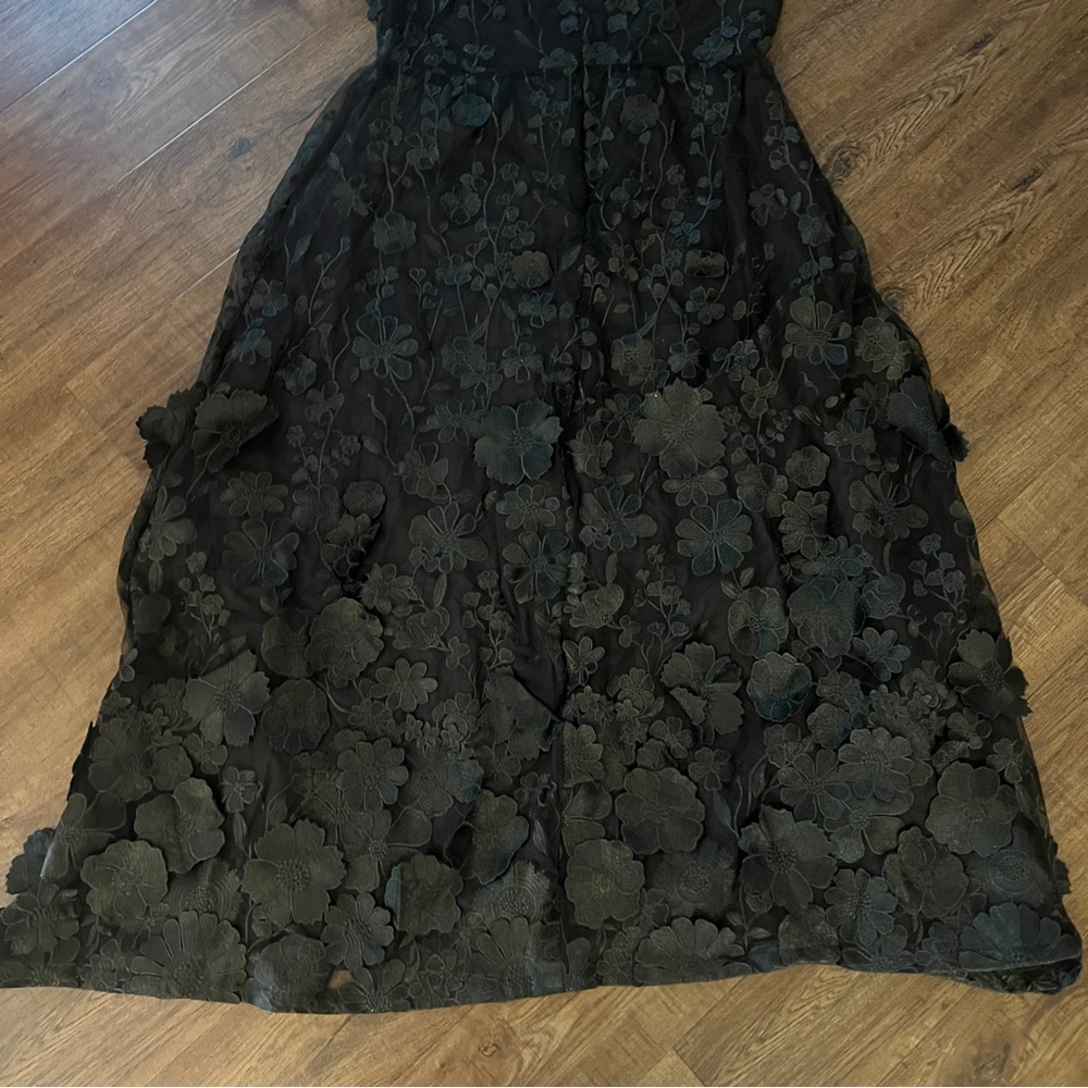 Dalia MacPhee Black 3D Floral Appliqué Overlay Party Dress XL - Picture 10 of 14